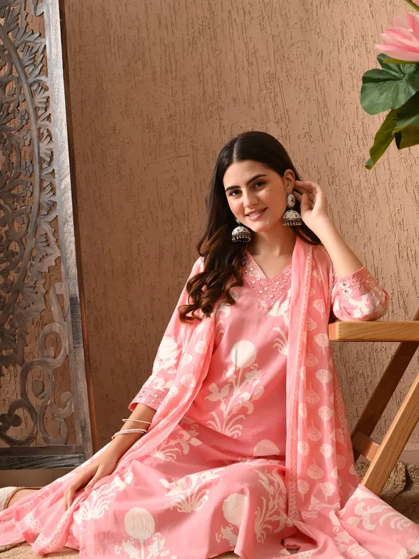 Pink_Floral_V-Neck_Kurta_Sets_With_Dupatta_For_Women