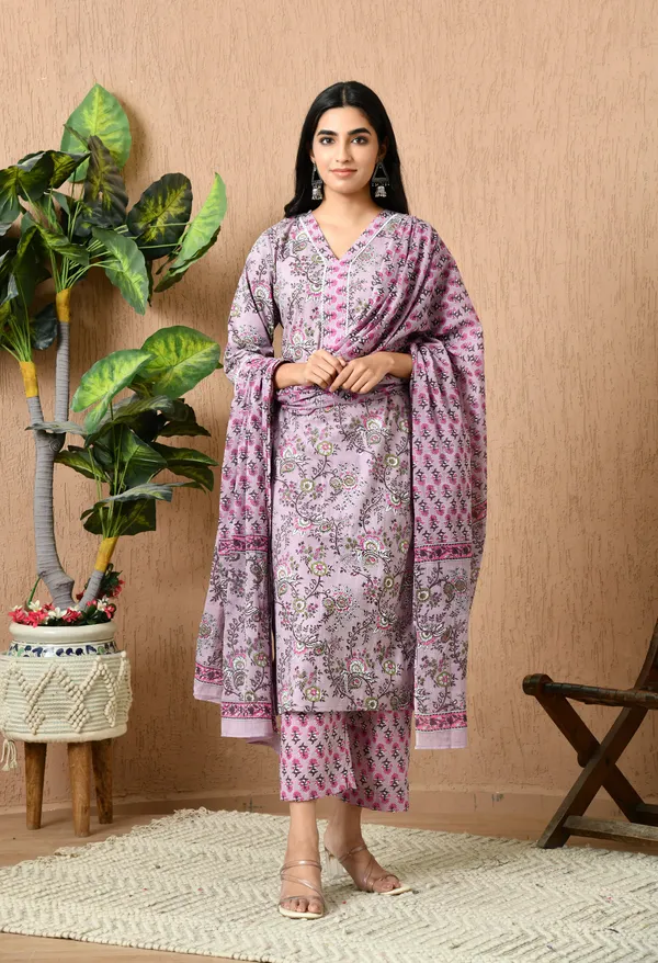 Pink_Floral_V-Neck_Kurta_Sets_With_Dupatta_For_Women
