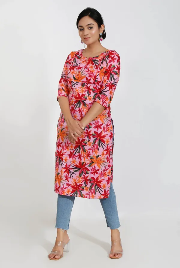 Orange_Floral_Print_Cotton_Kurta