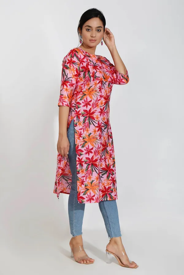 Orange_Floral_Print_Cotton_Kurta