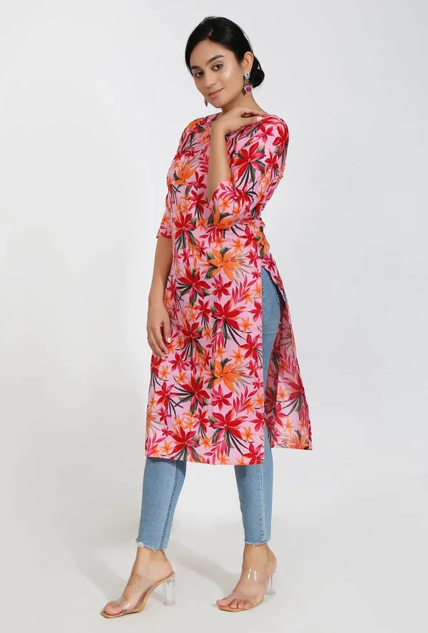 Orange_Floral_Print_Cotton_Kurta