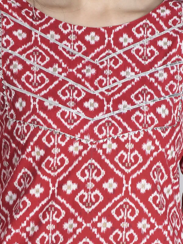 Red_Printed_Gota_Work_Cotton_Kurta