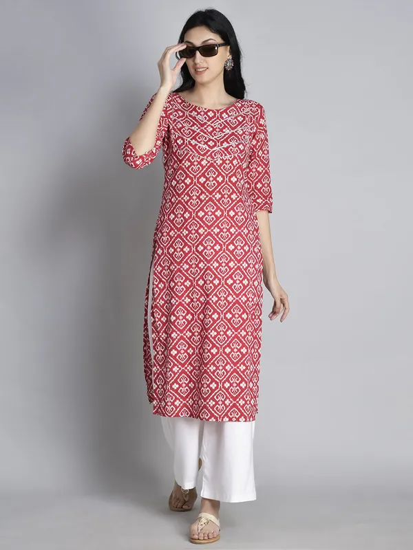 Red_Printed_Gota_Work_Cotton_Kurta
