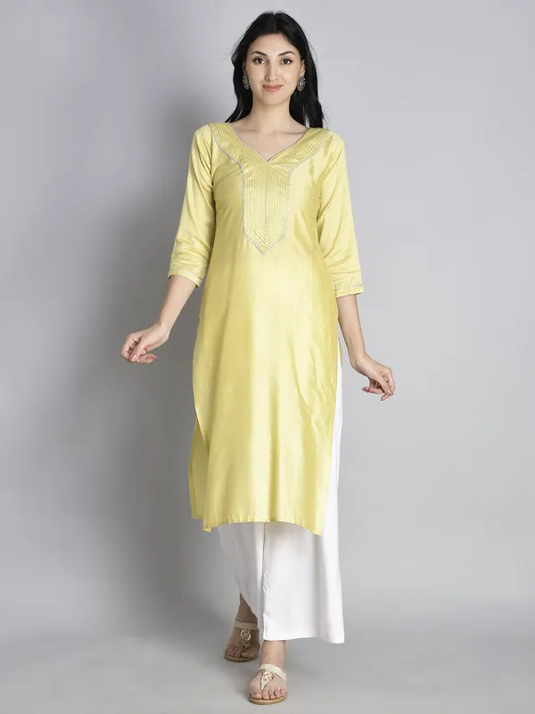 Yellow_Solid_Gota_Patti_Kurta