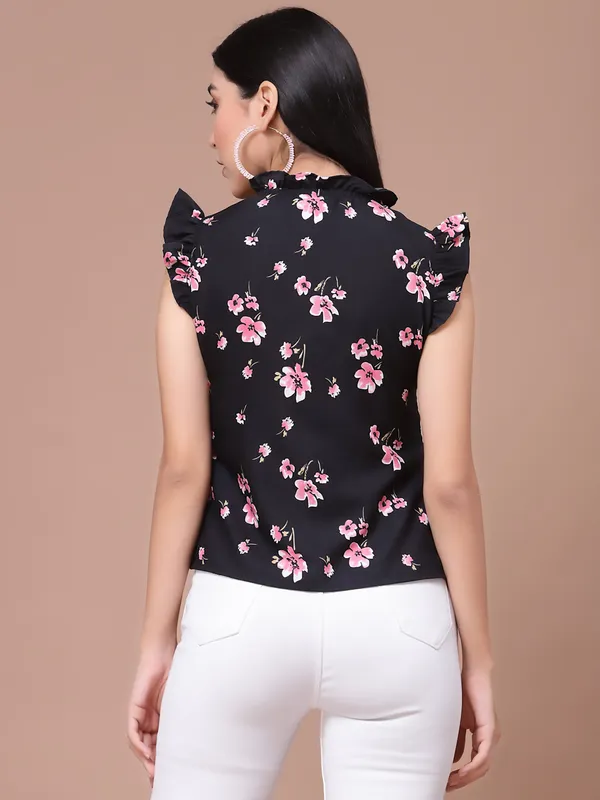 Black_Floarl_Print_Flutter_Sleeves_Top