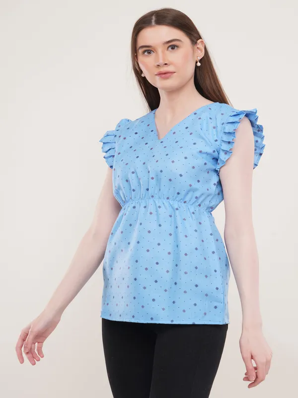 Blue_Cotton_printed_Flared_Top