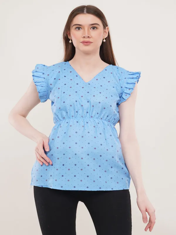 Blue_Cotton_printed_Flared_Top