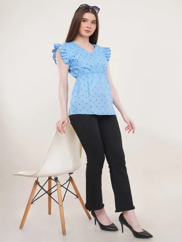 Blue_Cotton_printed_Flared_Top