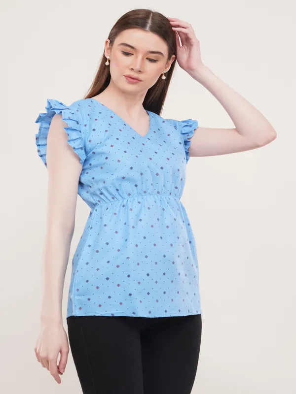 Blue_Cotton_printed_Flared_Top