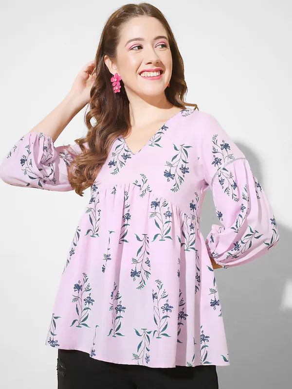 Lavender_Floral_Print_Flared_Top
