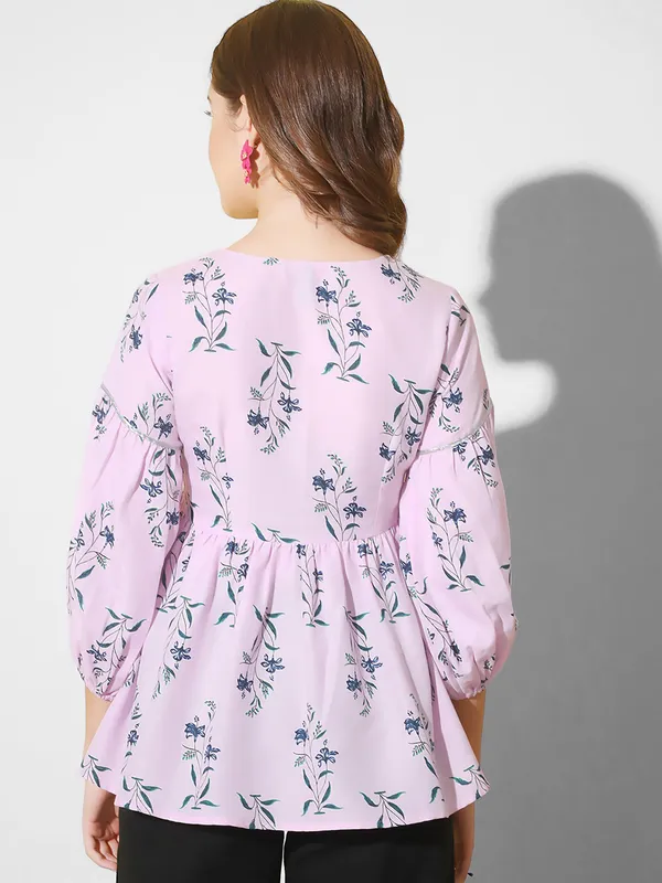 Lavender_Floral_Print_Flared_Top