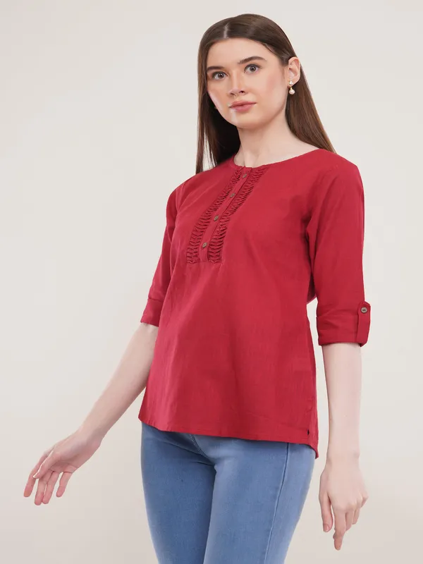 Maroon_Solid_Roll_Up_Sleeves_Top