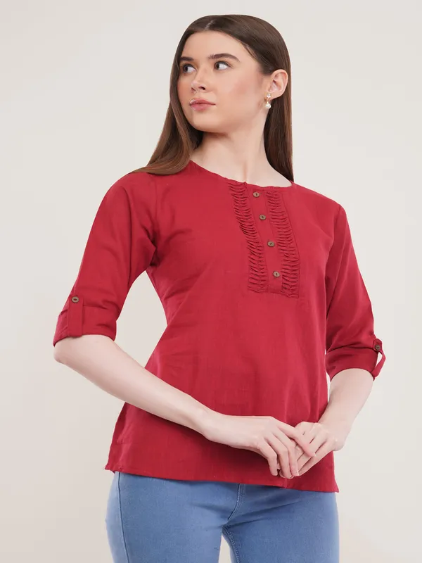 Maroon_Solid_Roll_Up_Sleeves_Top