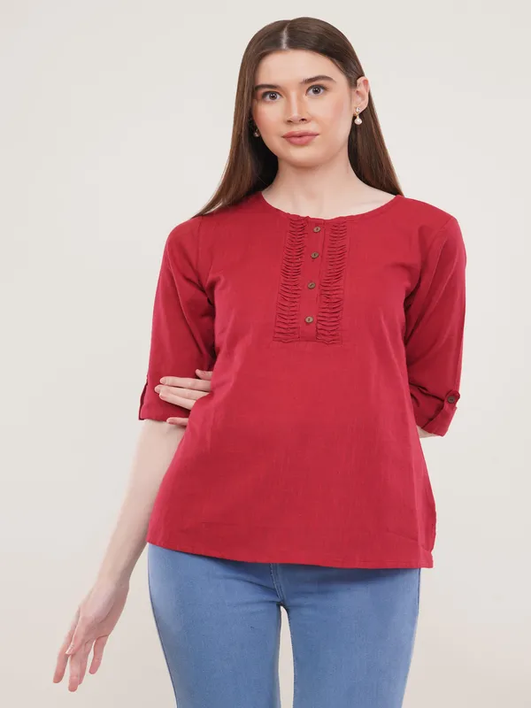 Maroon_Solid_Roll_Up_Sleeves_Top