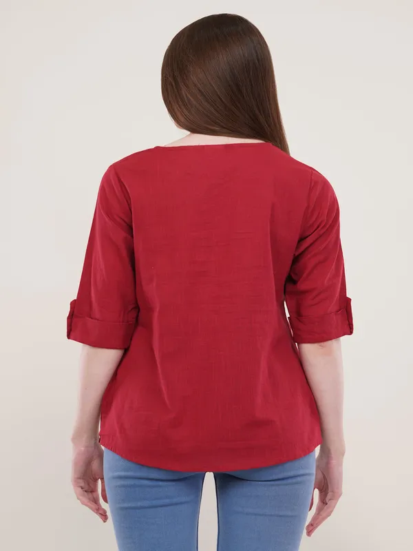 Maroon_Solid_Roll_Up_Sleeves_Top