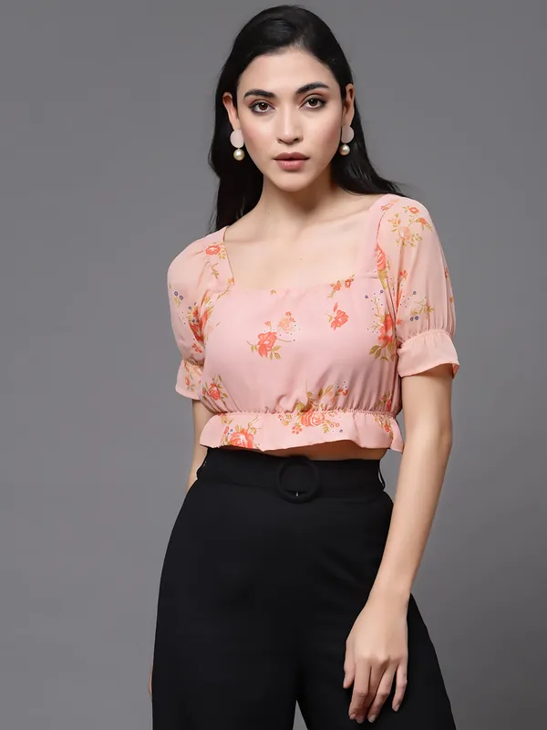 Peach_Floral_Puff_Sleeves_Blouson_Crop_Top