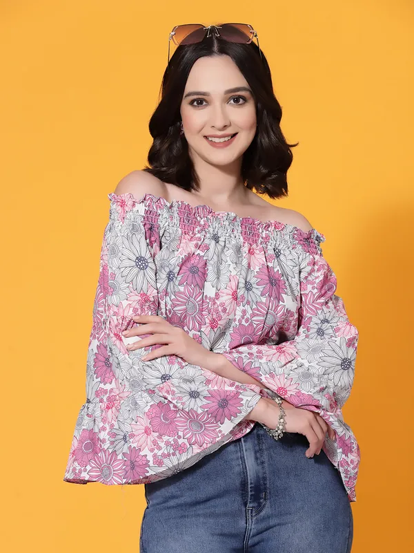 Pink_Floral_Print_off_Shoulder_Top