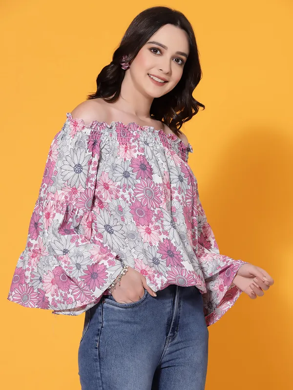Pink_Floral_Print_off_Shoulder_Top