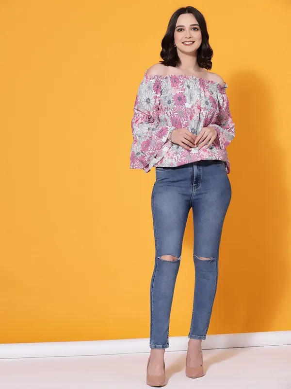 Pink_Floral_Print_off_Shoulder_Top