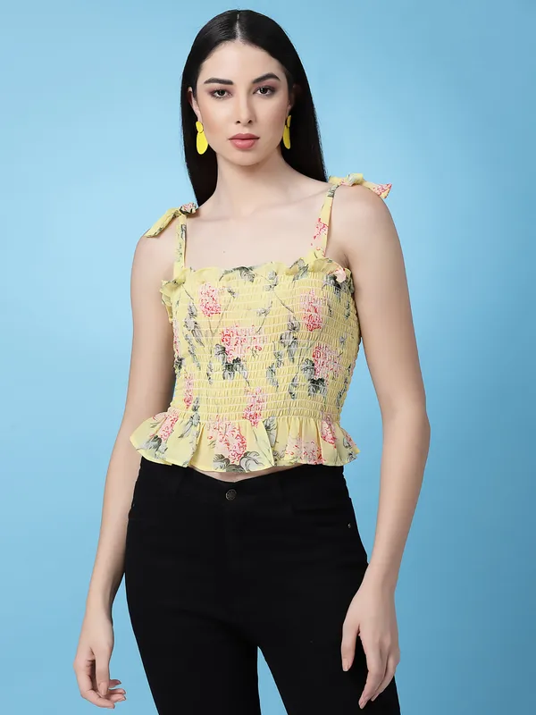 Yellow_Floral_Tie_Up_Sleeves_Top