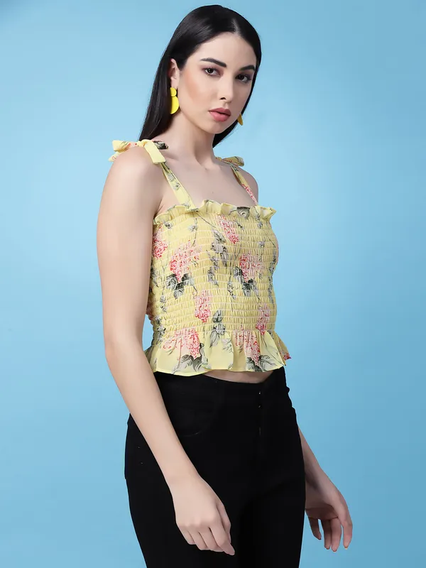 Yellow_Floral_Tie_Up_Sleeves_Top