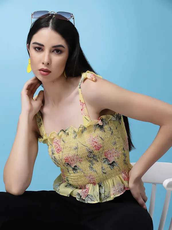Yellow_Floral_Tie_Up_Sleeves_Top
