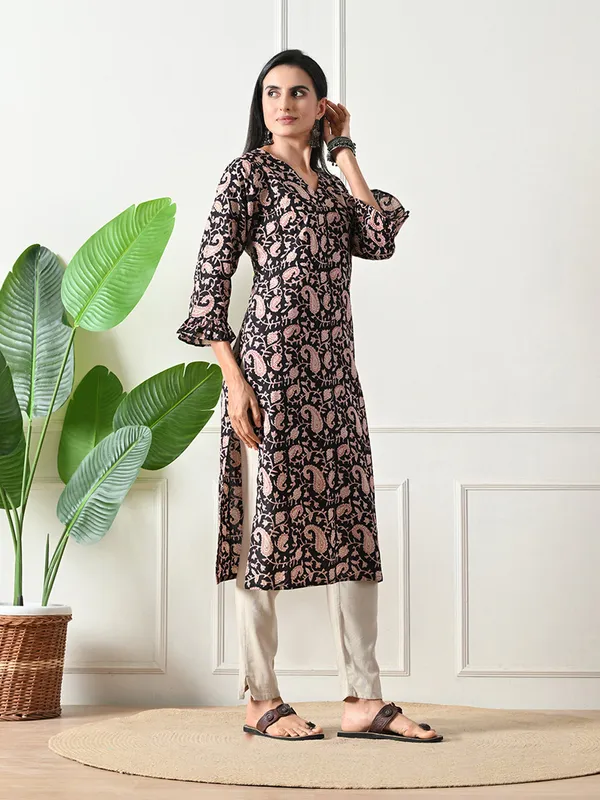 Black_Block_Print_Floral_Kurta