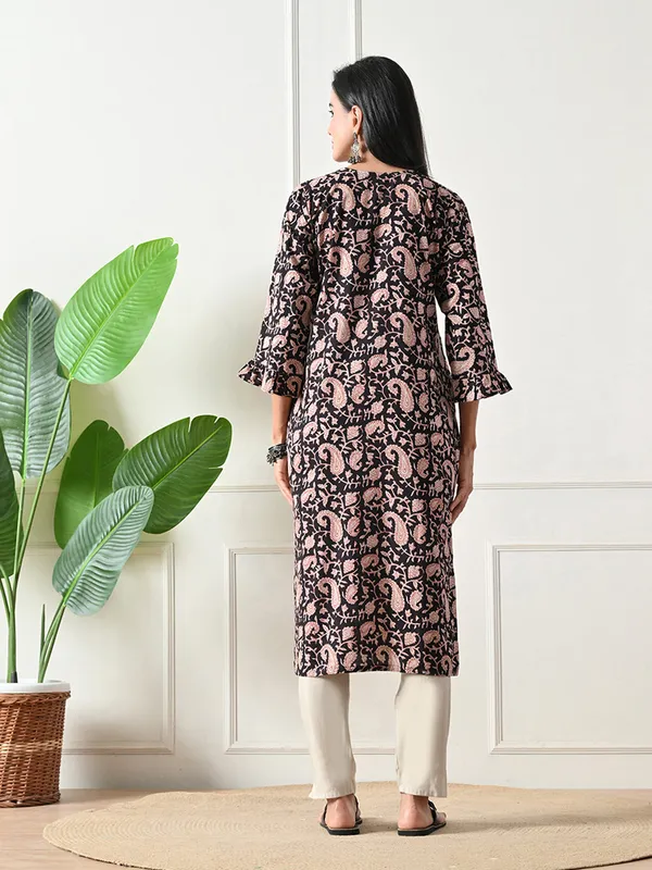 Black_Block_Print_Floral_Kurta