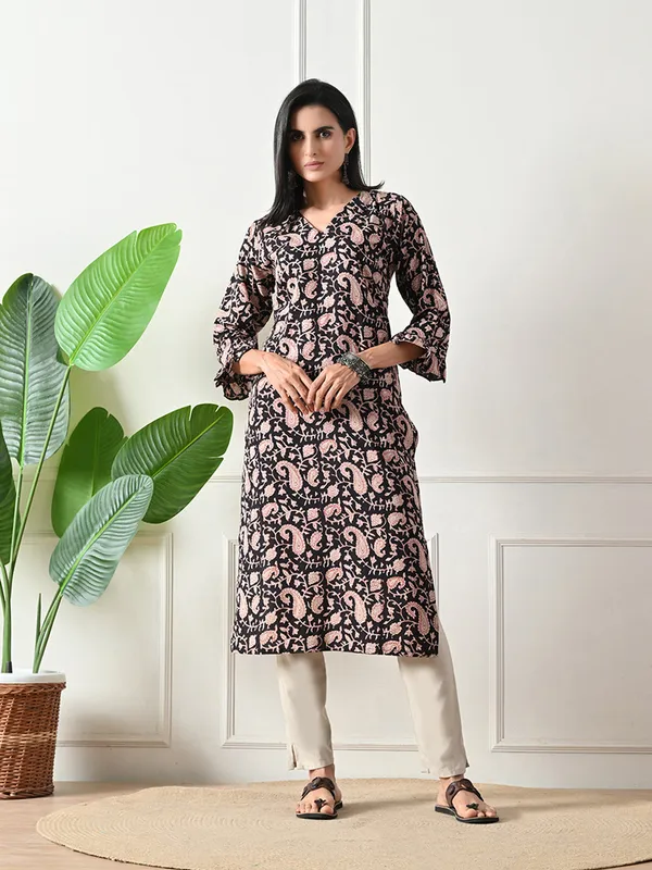 Black_Block_Print_Floral_Kurta