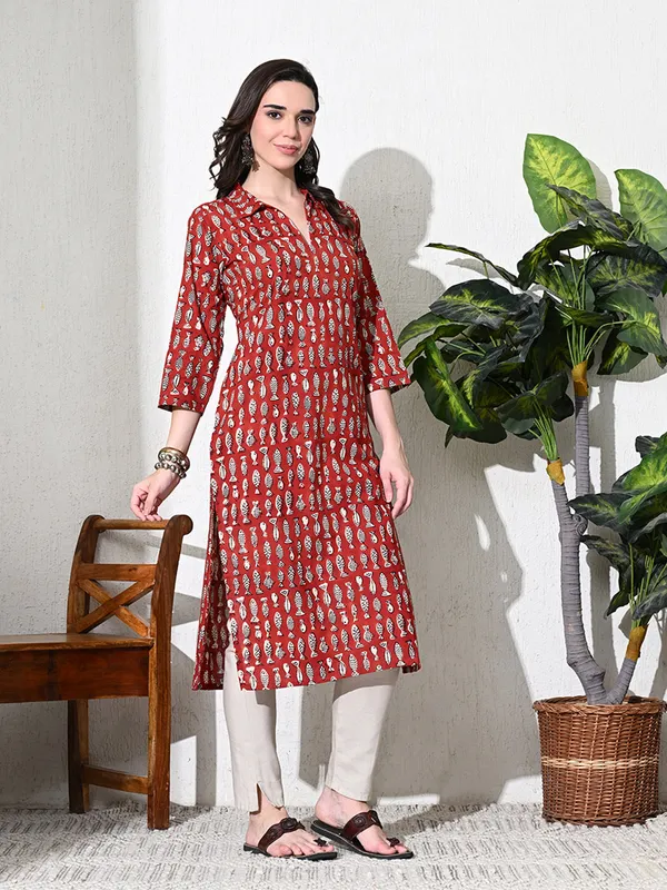 Maroon_Block_Print_Pure_Cotton_Kurta