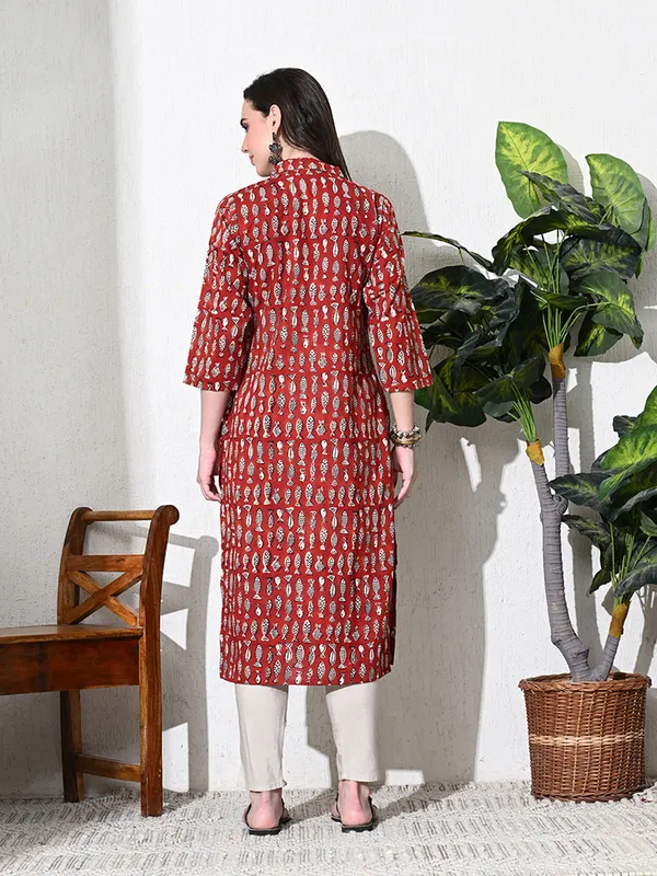 Maroon_Block_Print_Pure_Cotton_Kurta