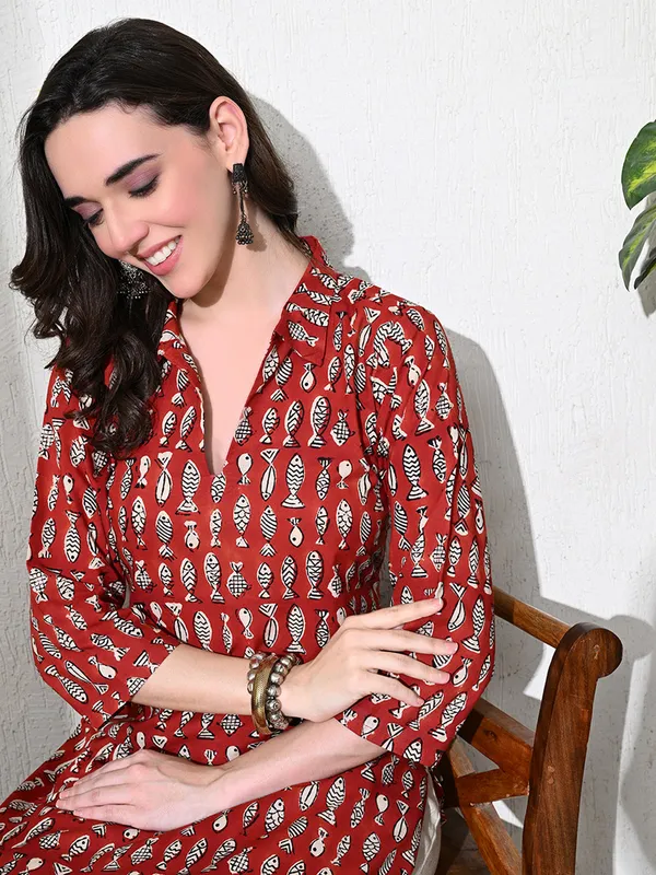Maroon_Block_Print_Pure_Cotton_Kurta