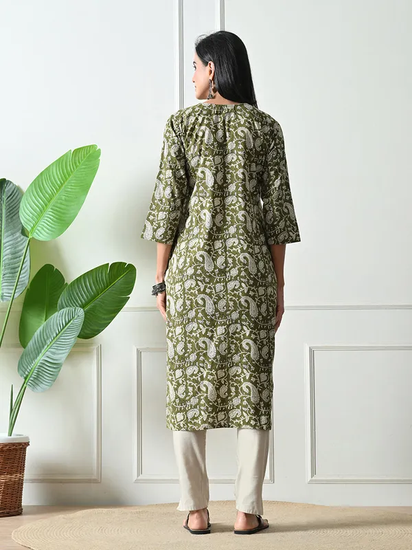 Green_Block_Print_Pure_Cotton_Kurta
