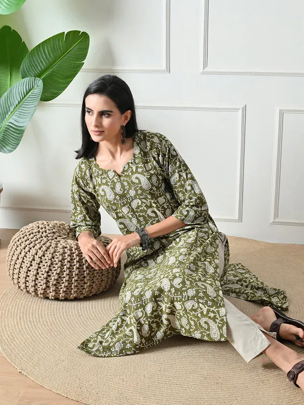 Green_Block_Print_Pure_Cotton_Kurta