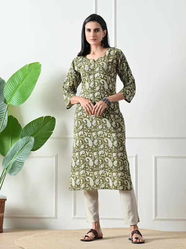 Green_Block_Print_Pure_Cotton_Kurta