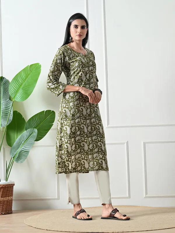 Green_Block_Print_Pure_Cotton_Kurta