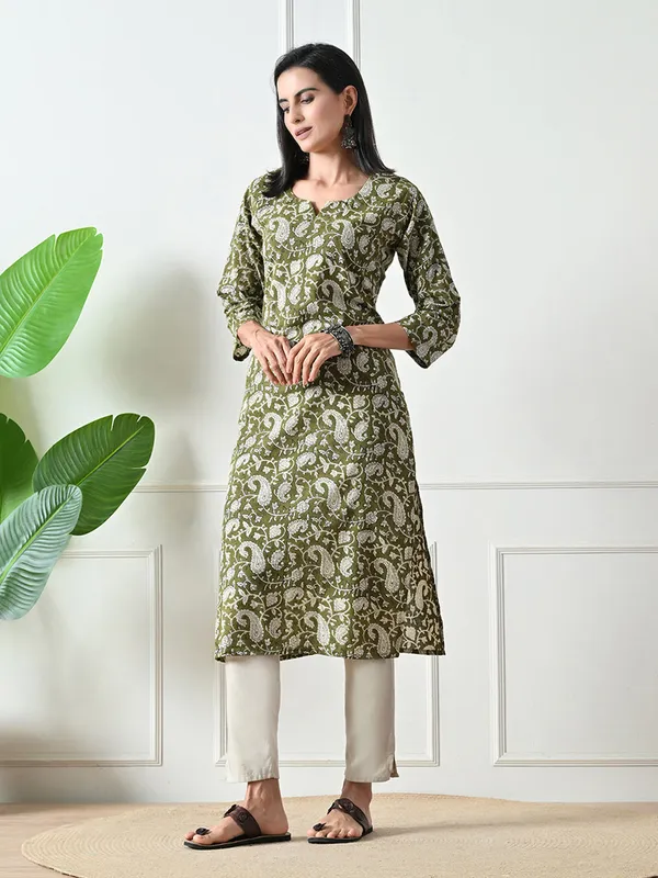Green_Block_Print_Pure_Cotton_Kurta