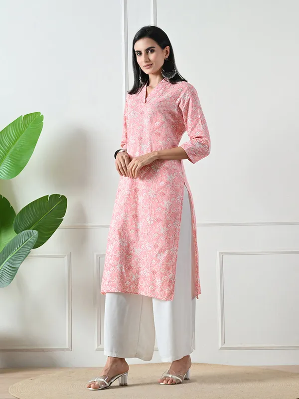 Pink_Block_Print_Straight_Cotton_Kurta
