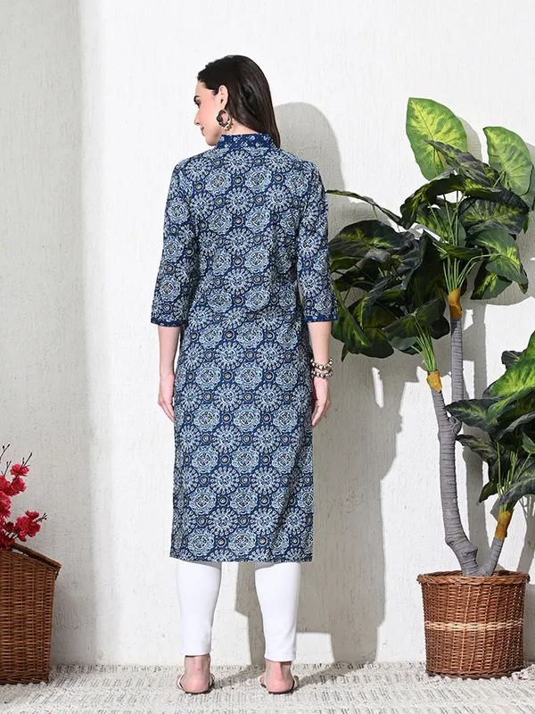 Deep_Blue_Ajhrak_Print_Cotton_Kurta