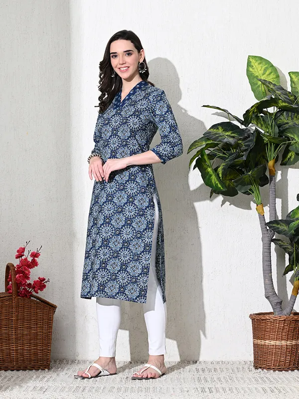 Deep_Blue_Ajhrak_Print_Cotton_Kurta