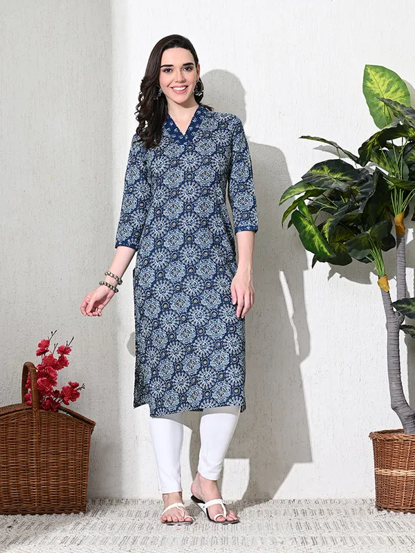 Deep_Blue_Ajhrak_Print_Cotton_Kurta