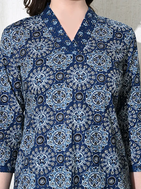 Deep_Blue_Ajhrak_Print_Cotton_Kurta