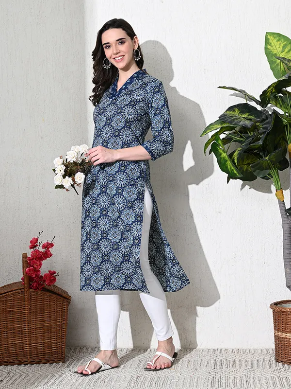 Deep_Blue_Ajhrak_Print_Cotton_Kurta