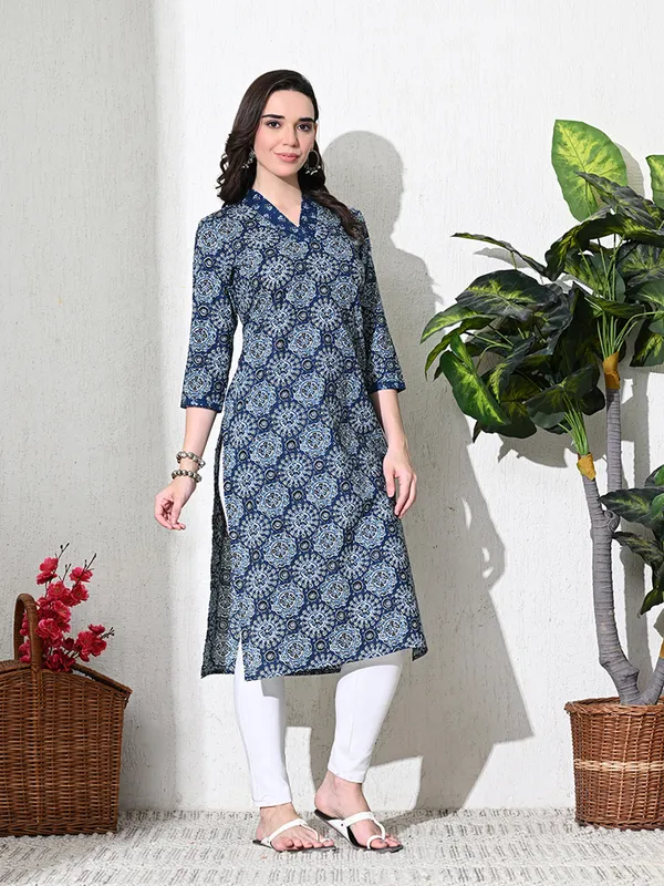Deep_Blue_Ajhrak_Print_Cotton_Kurta