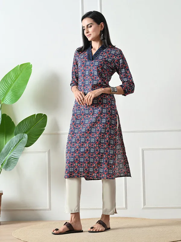 Blue_Geometric_Print_Cotton_Kurta