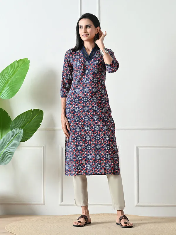 Blue_Geometric_Print_Cotton_Kurta