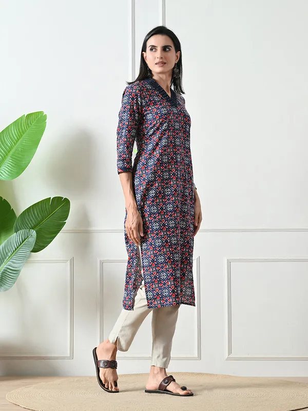 Blue_Geometric_Print_Cotton_Kurta