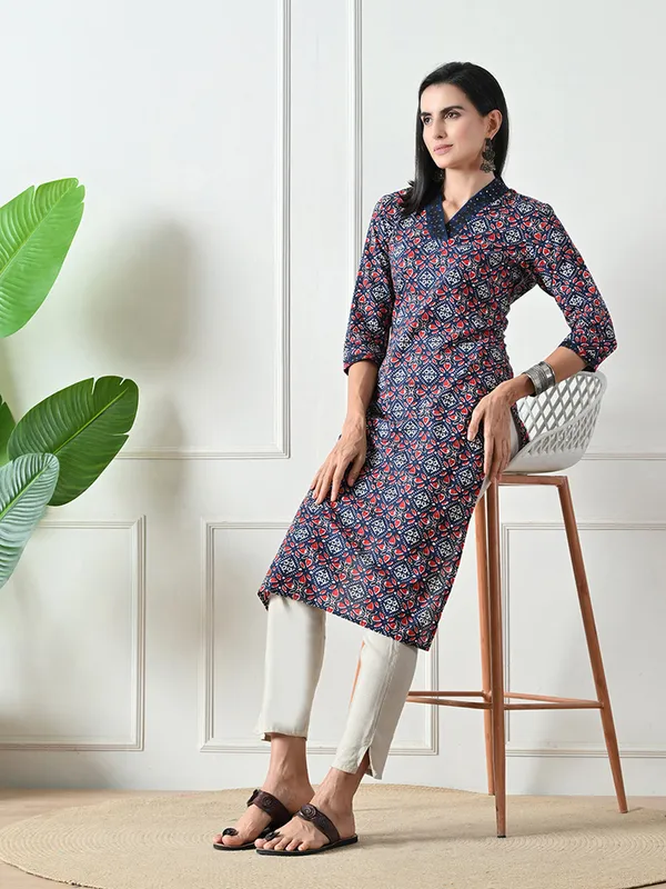 Blue_Geometric_Print_Cotton_Kurta