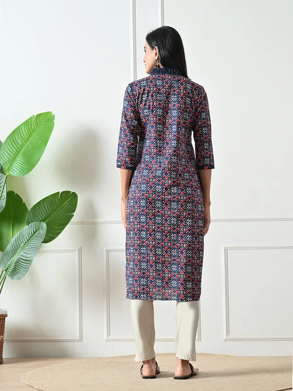 Blue_Geometric_Print_Cotton_Kurta