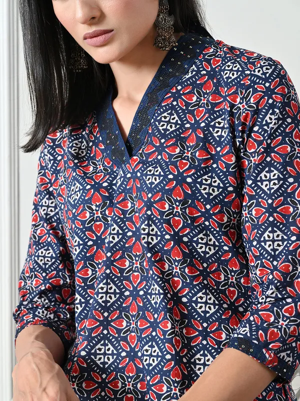 Blue_Geometric_Print_Cotton_Kurta